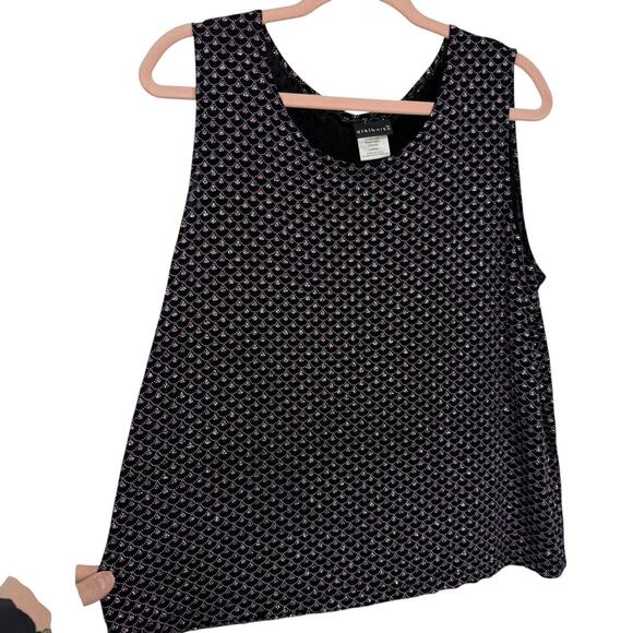 Citiknits Glitter Tank Top Women Size Large Pink Black Slinky Scoopneck Pullover - Picture 2 of 8